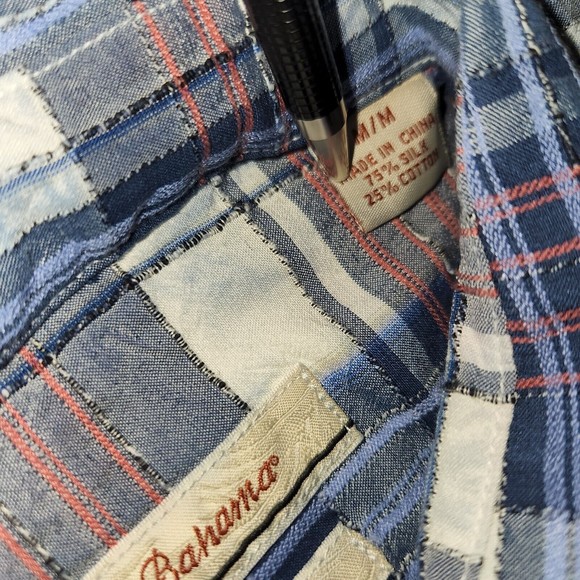 Tommy Bahama Mens Original Fit Silk Shirt Medium Short Sleeve Plaid - Picture 5 of 9